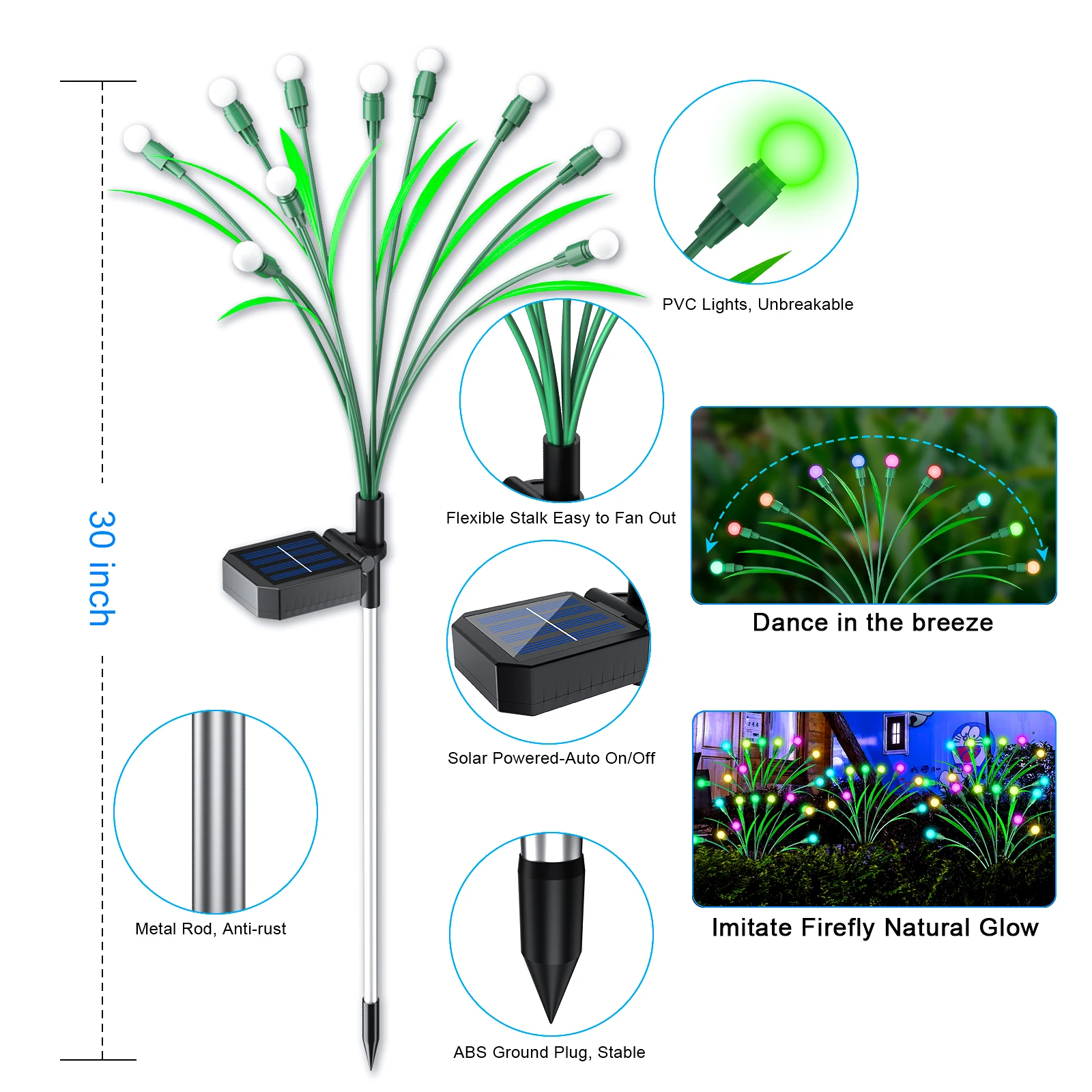 Solar Powered LED Fireflies Lights Landscape Garden Lawn Firefly Swaying Starburst Waterproof Ground Outdoor Pathway Light
