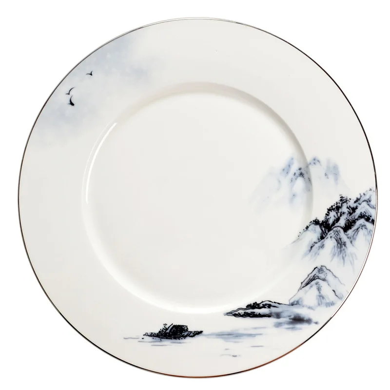 Chinese Brush Painting  Hotel Tableware Set for Restaurant Supplies Ceramic Bone China Dishes