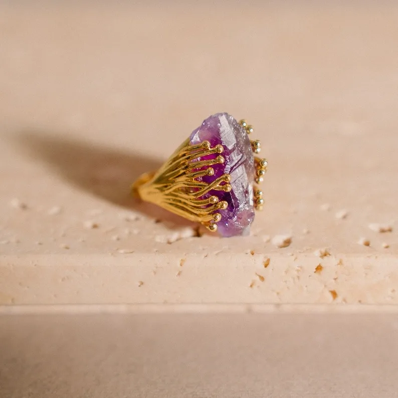 Yoga Spiritual Gemstone Druzy Raw Stone Aquamarine Rings