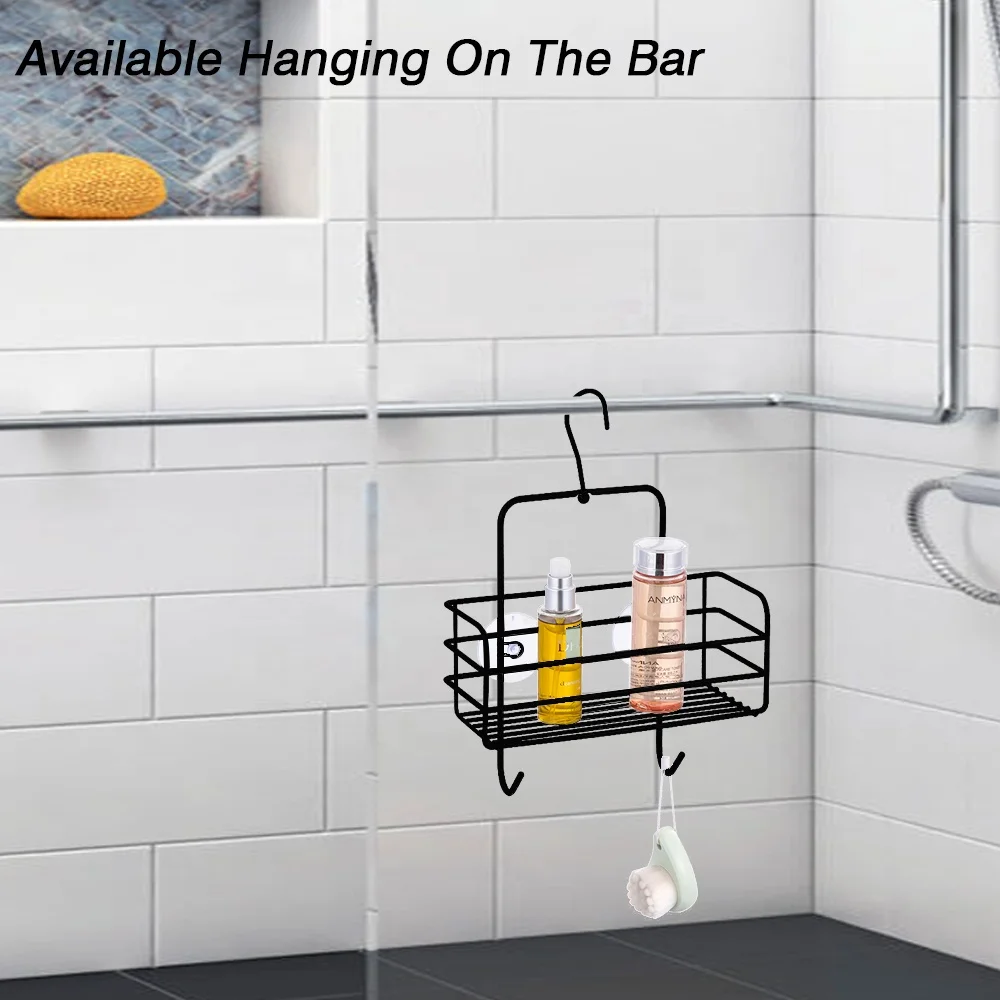 Bathroom Black White Hanging Storage Organizing Handle Basket Shampoo Towel Holder Bath Storage Rack Shower Shelf Without Drilli