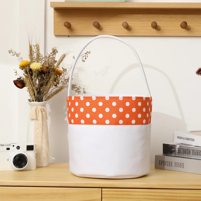 Personalized Decoracion Halloween Basket Kid Trick or Treat Bag Candy Polka Dot Orange Halloween Bucket
