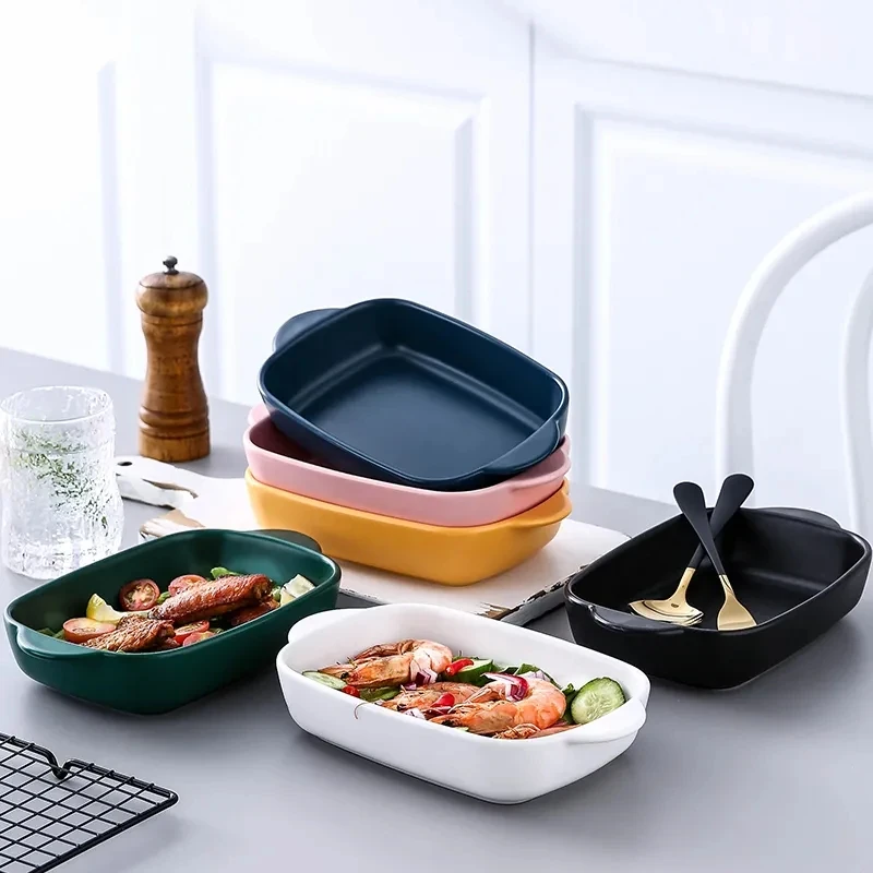 Недорогая Бытовая Посуда для выпечки разных цветов кухонная керамическая квадратная посуда