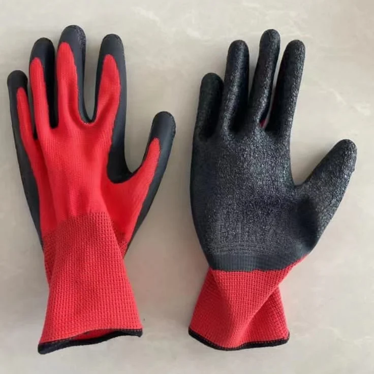 Shuoya10 Gauge Crinkle Latex Coating Cotton Gloves Good Elasticity Anti-slip Firm Grip Performance Hand Gloves with EN388