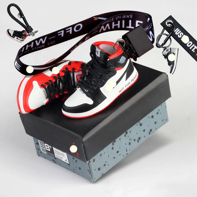 High Quality Soft Pvc Llavero aj 3D 1/6 rubber sneaker keychains shoe key chains accessories lanyard box bag