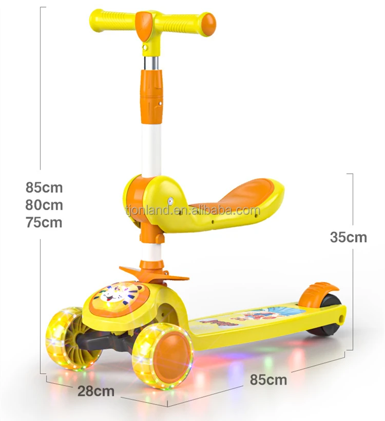 Kids Safety Scooter with 3 PU Flashing Wheels One-Key Folding Music Features Four Heights-for Ages 6-12 Years