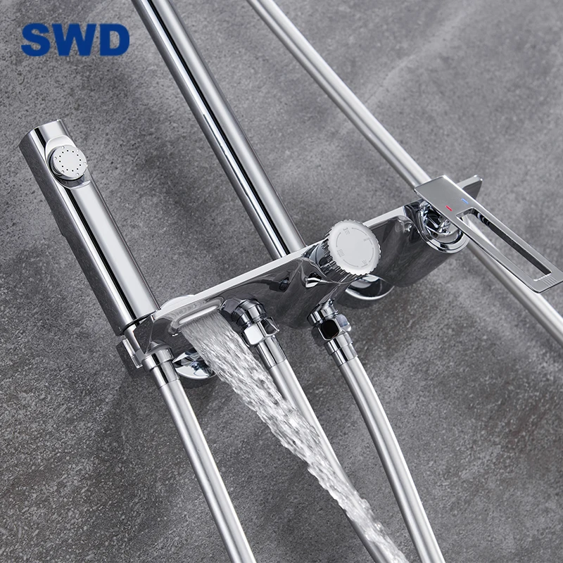 Rain Shower Mixer System Faucet Wall Mount Rainfall Faucet Set Bathroom Waterfall Fixture With Valve