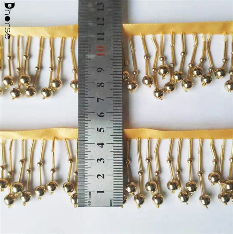 Factory direct fashion gold ball beads handmade custom beaded fringe trim