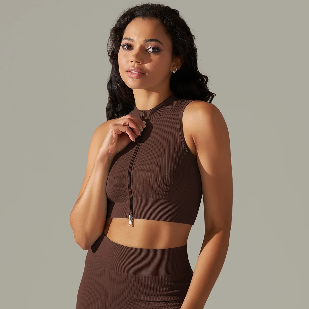 Seamless Zip up Sports Vest Sleeveless Workout Top Compression Performance Cropped Tank Top