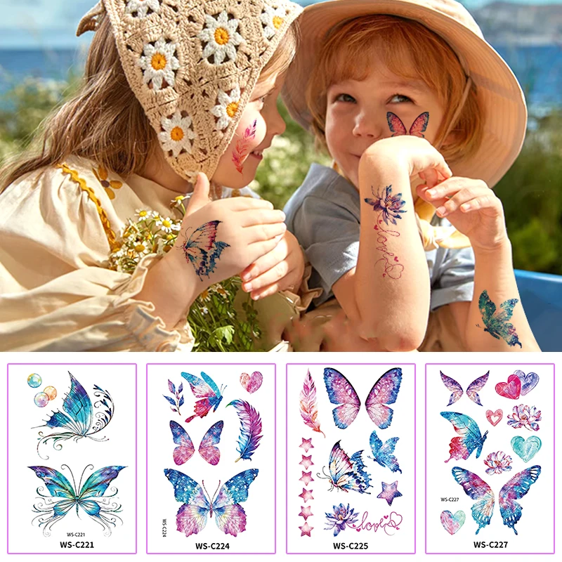 Flash Powder Dopamine Butterfly Facial Tattoo Stickers Cartoon Children Waterproof Temporary Tattoo Stickers