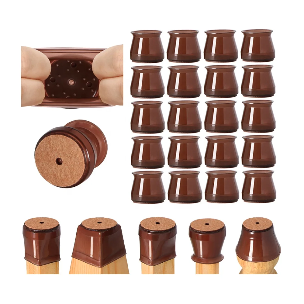 20pcs Furniture Silicone Protection Cover Round Brown Elastic Silicone Chair Leg Floor Protectors