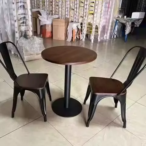 China Factory Direct Sale Durable Wooden Metal Cafe Chairs and Tables Restaurant Chairs Tables for Sale