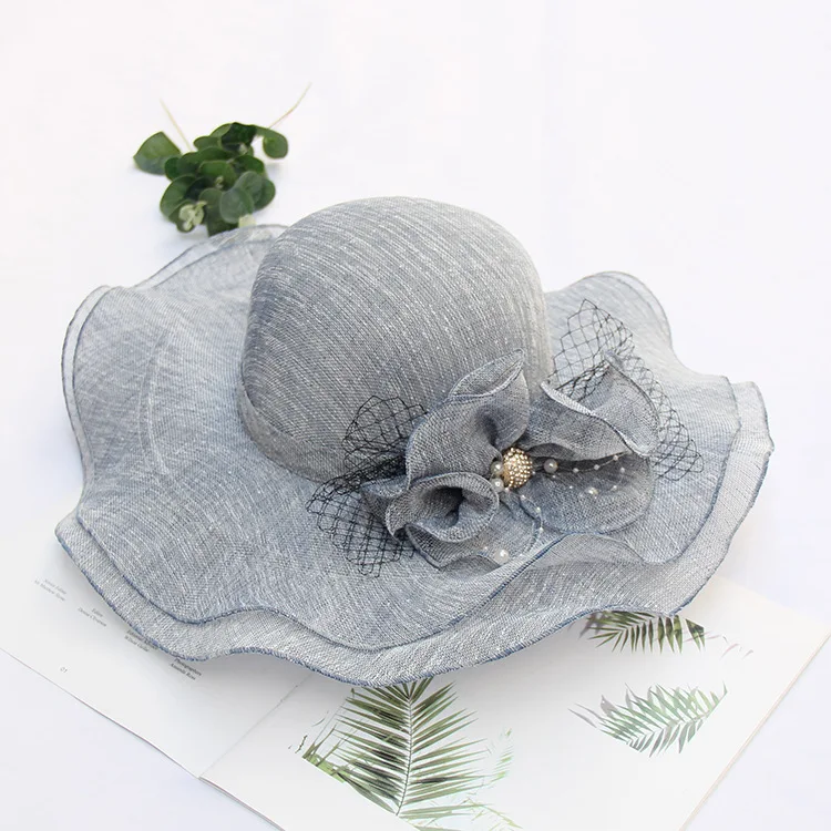 2022 Summer New Wavy Cotton And Linen Beach Hat Ladies Korean Flower Large Eaves Socialite Sun Hat