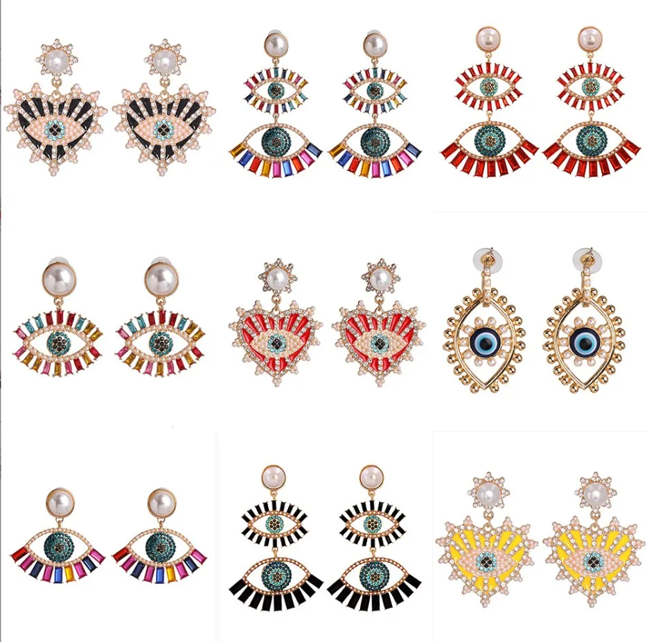 Multi Styles Free Choice Fashion Personalized Rhinestone Crystal Evil Eye Earrings Women
