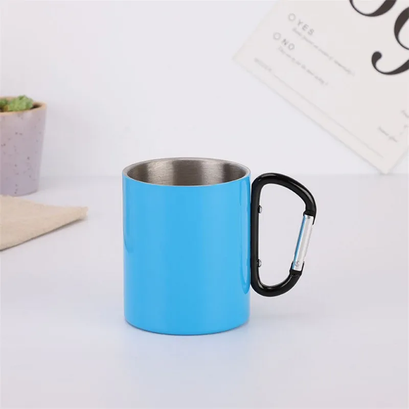 Coffee Beer Vacuum Insulated Double Wall Carabiner Camping Hiking stainless steel cup with hook handle