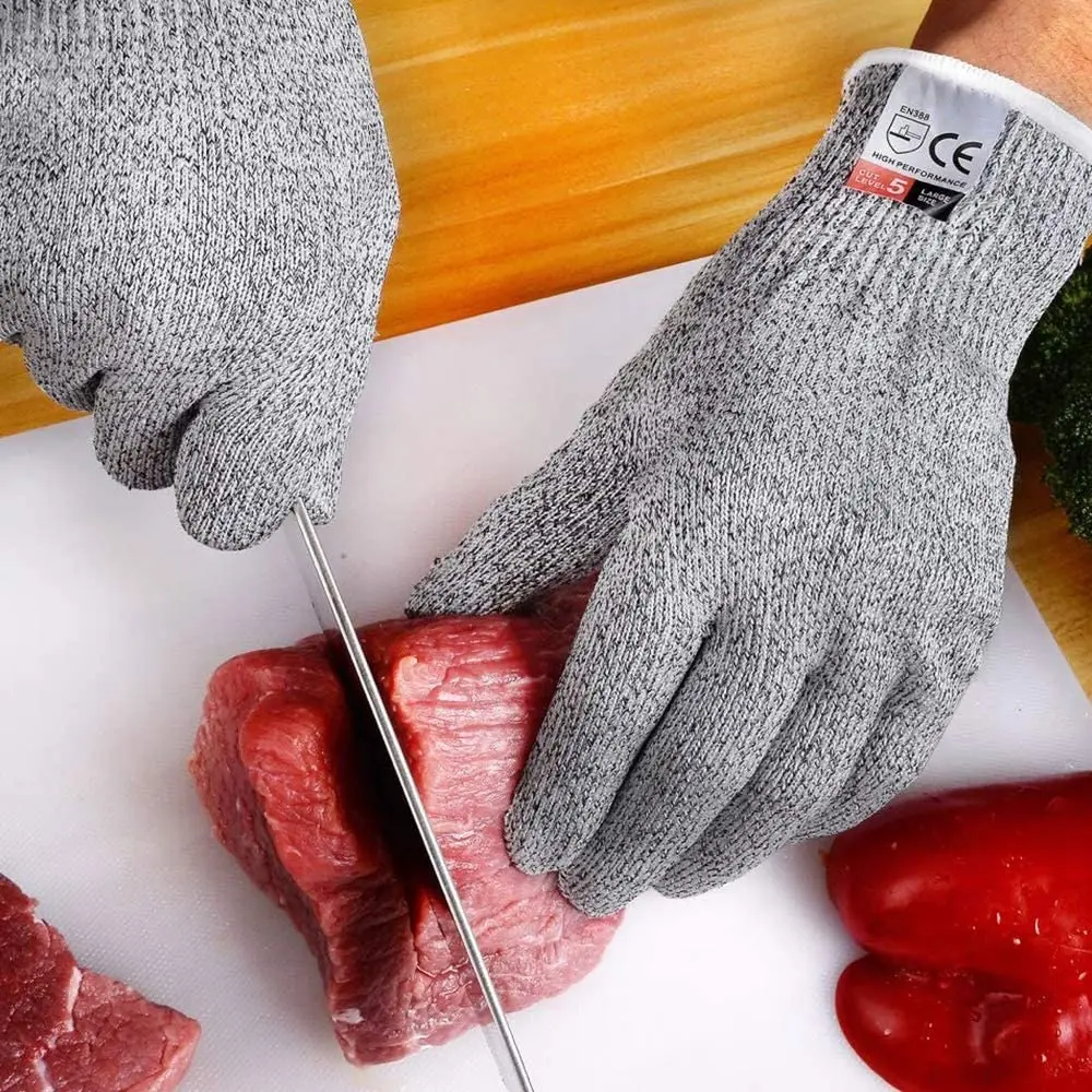 Wholesale 1 pair Small size HPPE 5 level anti cut resistant gloves for kitchen cutting