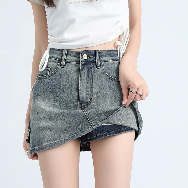 Custom Summer New Hot Sale Mini Denim Skirt Fashion Design Button Front A-line High Waist Casual Women Ladies Jeans Skirt