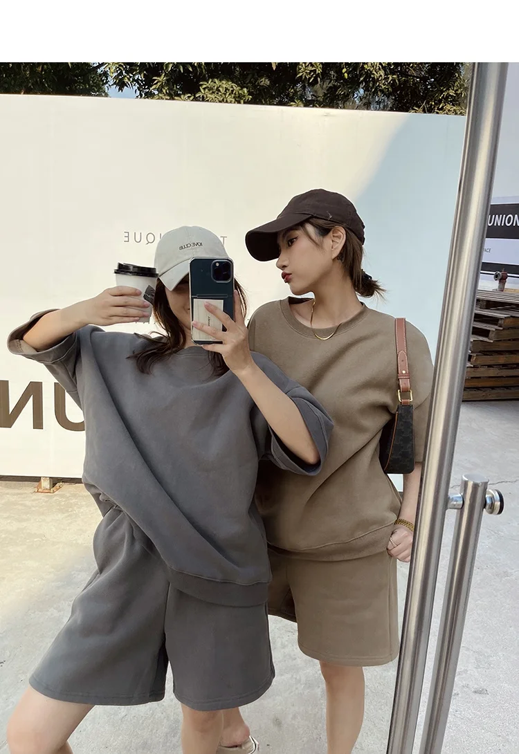 2022 Summer custom casual 2 piece set women hoodies high quality cotton short two piece set women clothing