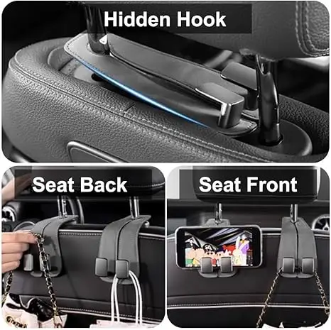 Leather Car Seat Headrest Hook for Purse Bags Seat Back Storage Hook Double Hook Holder Organization Accessories