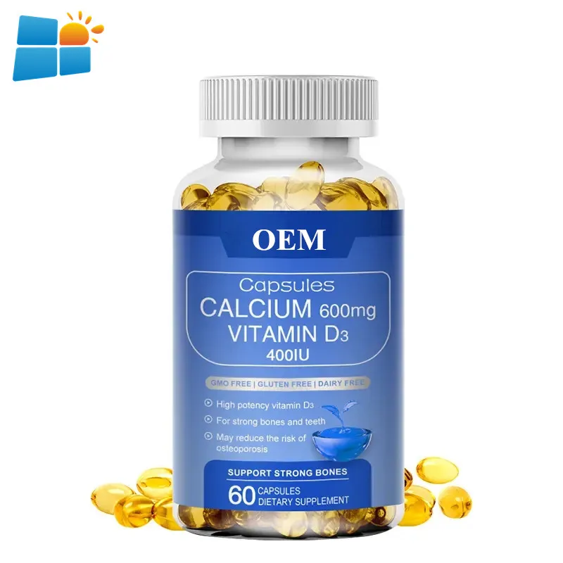 OEM/ODM/OBM Organic Calcium And Vitamin D3 Soft Capsules 400iu Bone Health & Immune Support Promoting Calcium Absorption