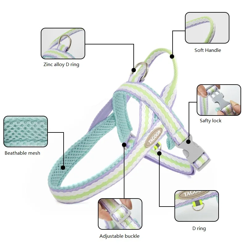 Manufacturer Supplier Zinc Alloy D Ring Breathable Mesh Soft Handle Portable Dog Harness