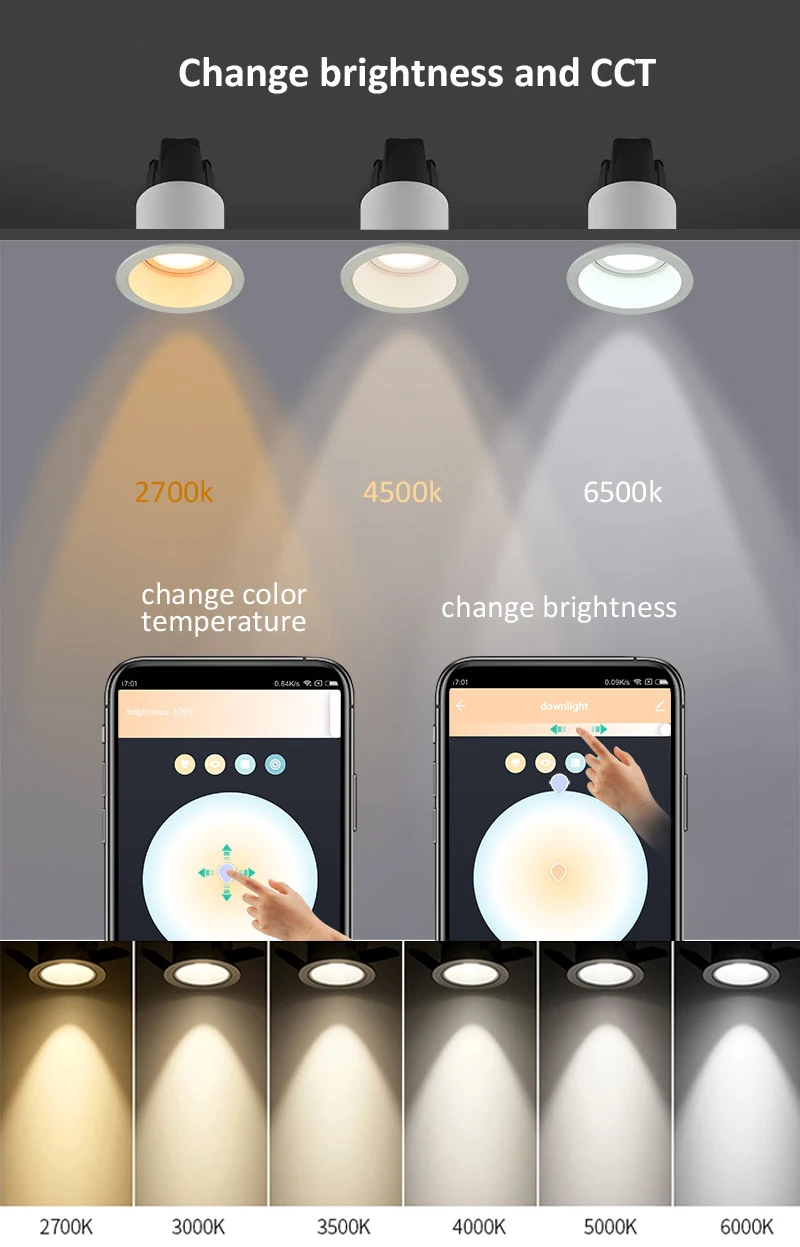 Downlights Indoor Luminaires smart home upgrading zigbee gateway sync adjust ceiling light recessed led down light brightness