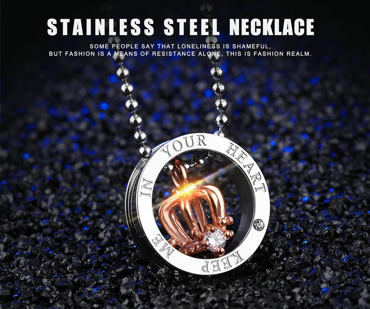 High Polished Stainless Steel Initial Necklace with Imperial Crown Stainless Steel Chain Pendant Necklace