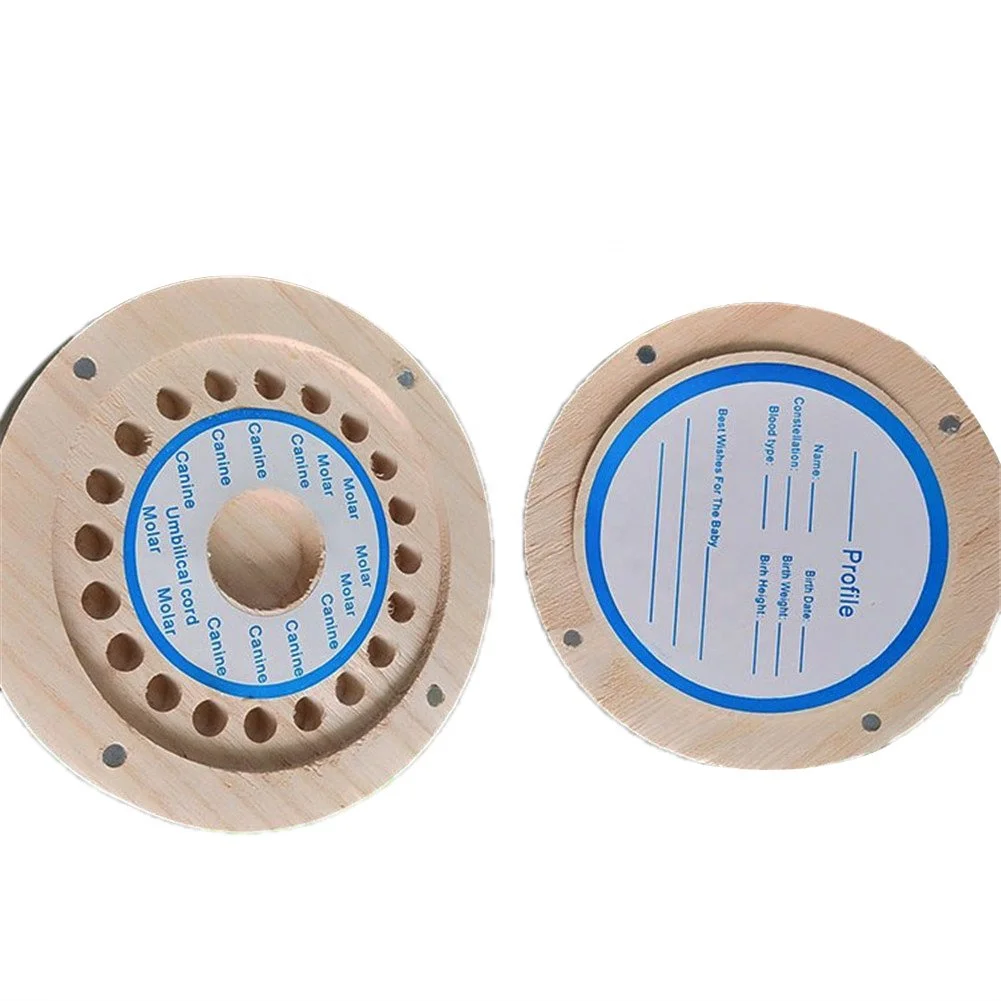 PaFu Round Baby Tooth Fairy Box Wooden Keepsake Box Special for Kids Babies Teeth Storage Holder Organizer