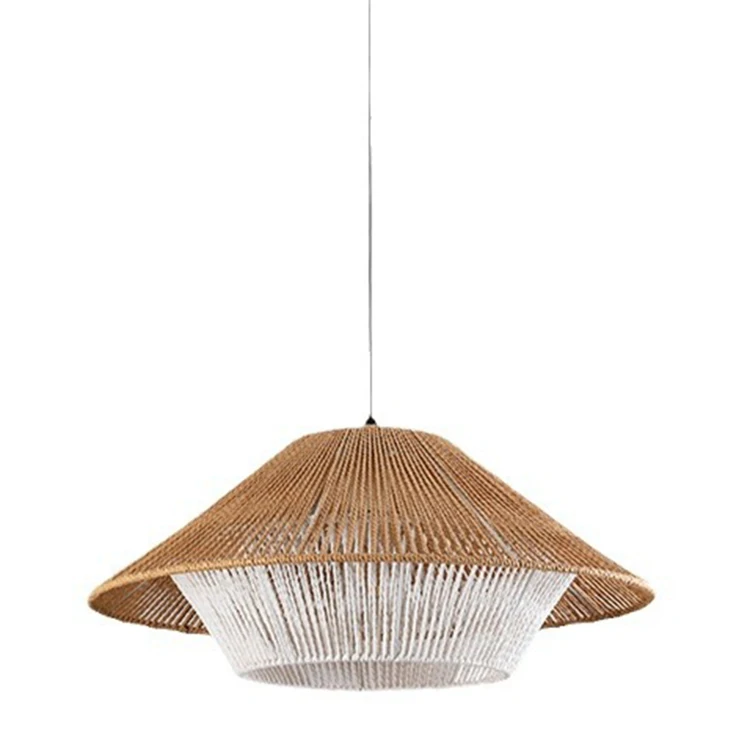 wholesale ceiling hanging vintage rattan woven paper rope pendant boho lamp lighting lampshade