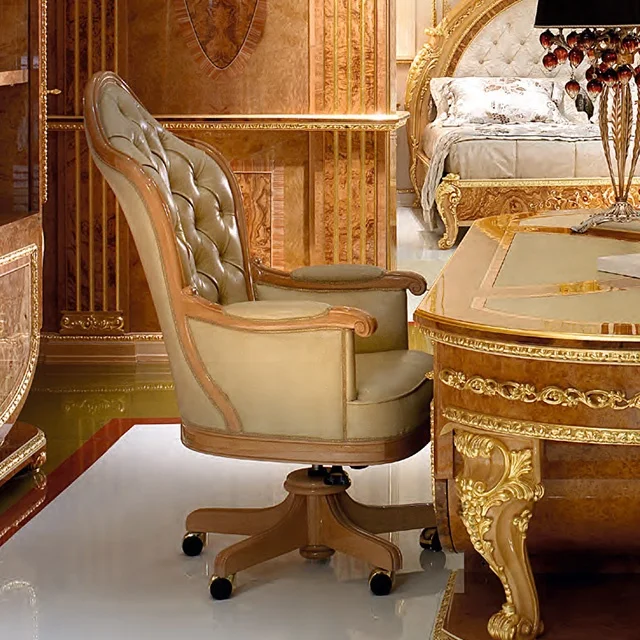 Luxury italian style hand made carved wood office writing table for Grand Palace, Gilded writing desk