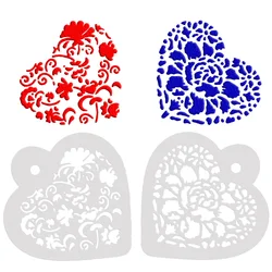 2PCS Flower Heart Fondant Stencil Set Cake Decorating Tool Lace Side Stencil Set template For Cake Cookie Coffee