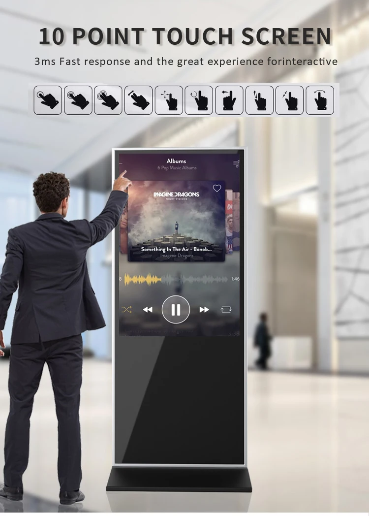 Floor Standing LCD TV Video Player Touch Screen Interactive Kiosk Vertical Digital Signage Totem Advertising Display