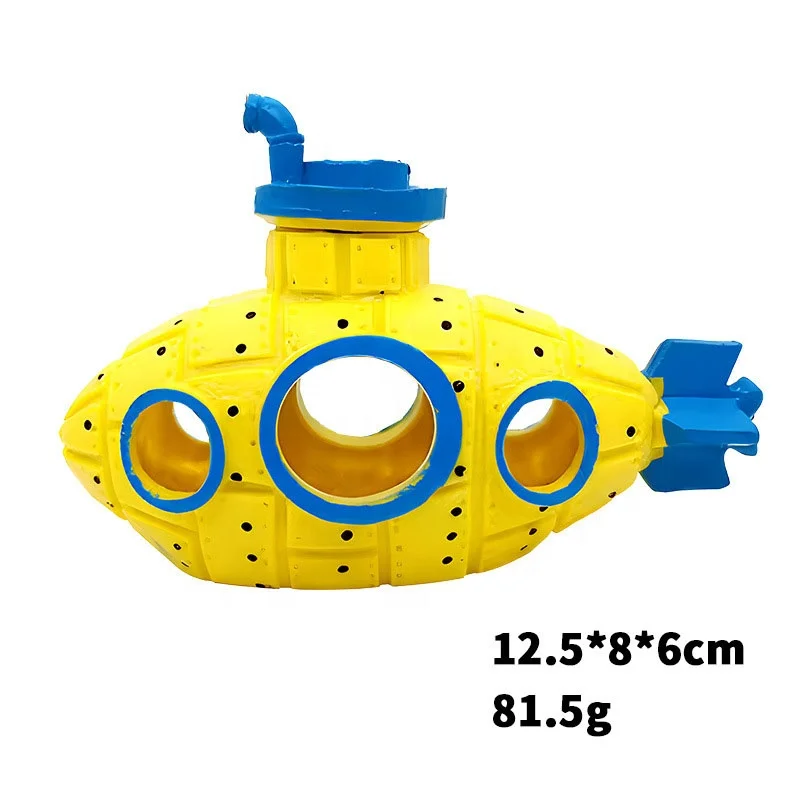 Wholesale Rock Cave Decor For Fish Shrimp Artificial Submarine Ship Air Bubble Decoration Aquarium Ship Boat Ornament Aquatic