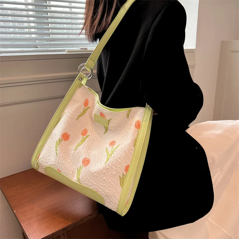 Z061 Female Trend Shopping Bag Quality Stylish Cloth Tote Bag 2022 Hot Sale Handbags Women Flower Print Pattern Shoulder Bag