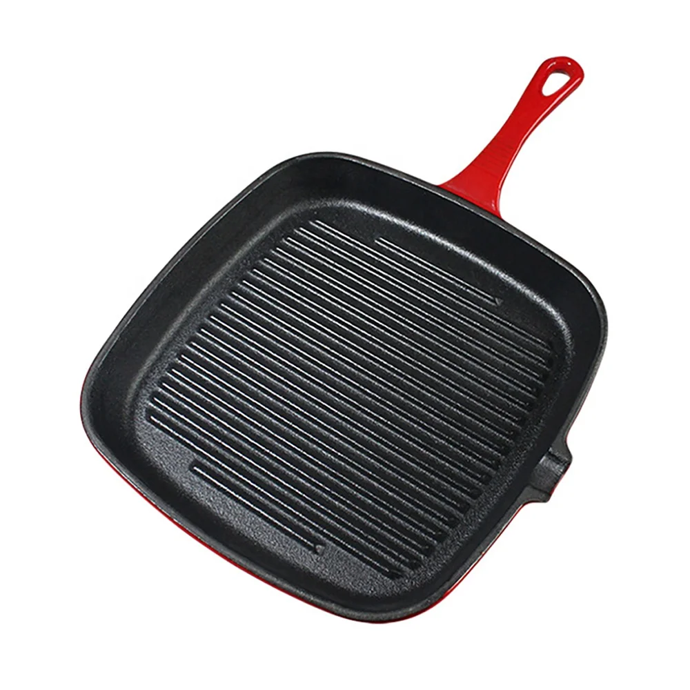 BBQ Camping Use Steak Enamel Cast Iron Non Stick Griddle Grill Double Rectangular Square Waffle Pan With Handle Pancakes
