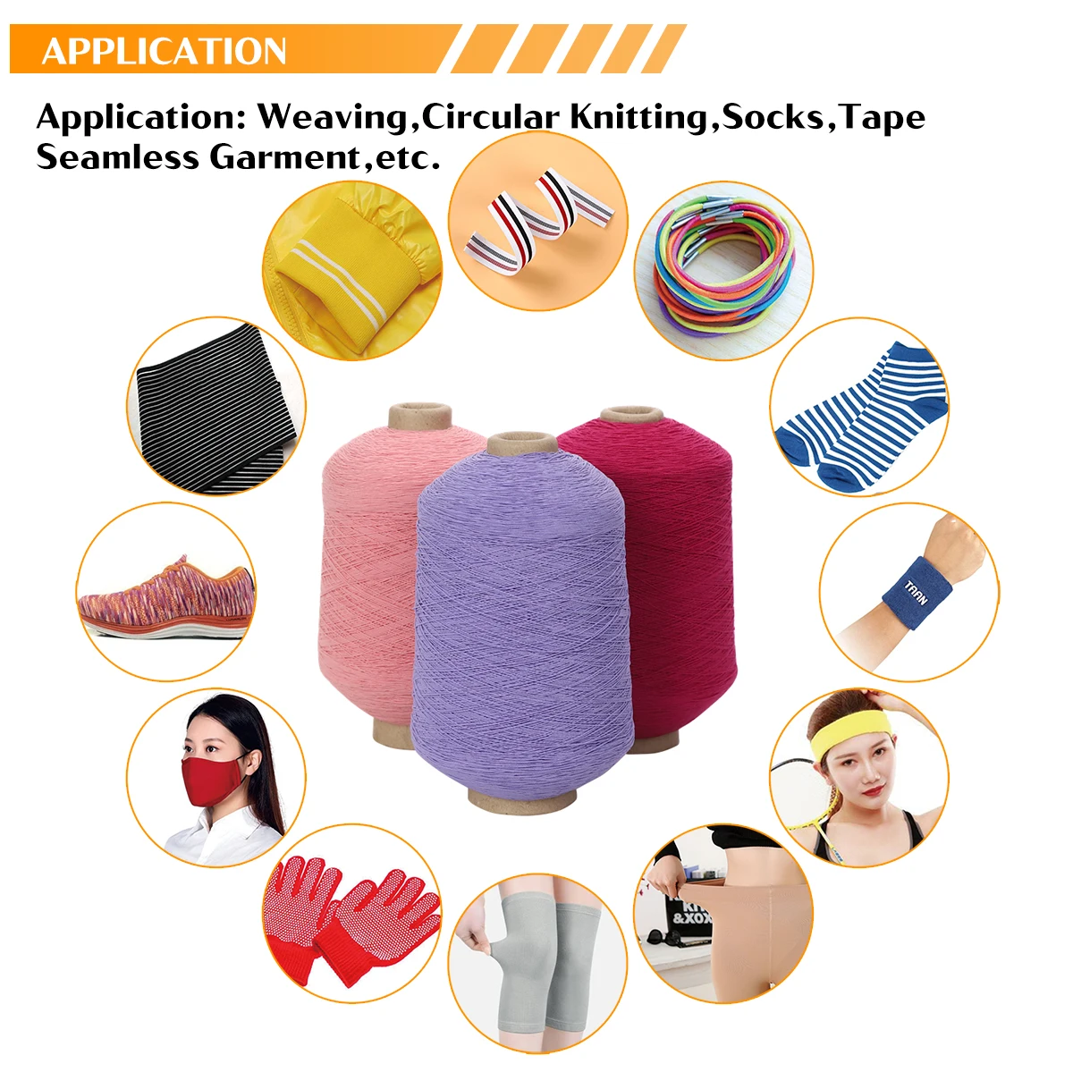 elastic rubber spandex covering yarn elastic rubber double covered polyester thread latex yarn
