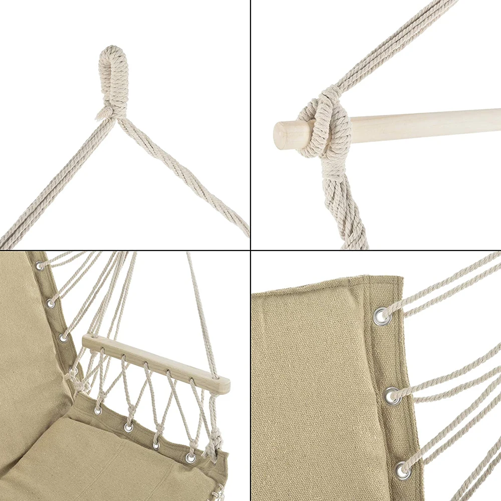 Wood Stick Robust and Durable Hommock Chair Outdoor Swing Chair with Handrail and Tassels