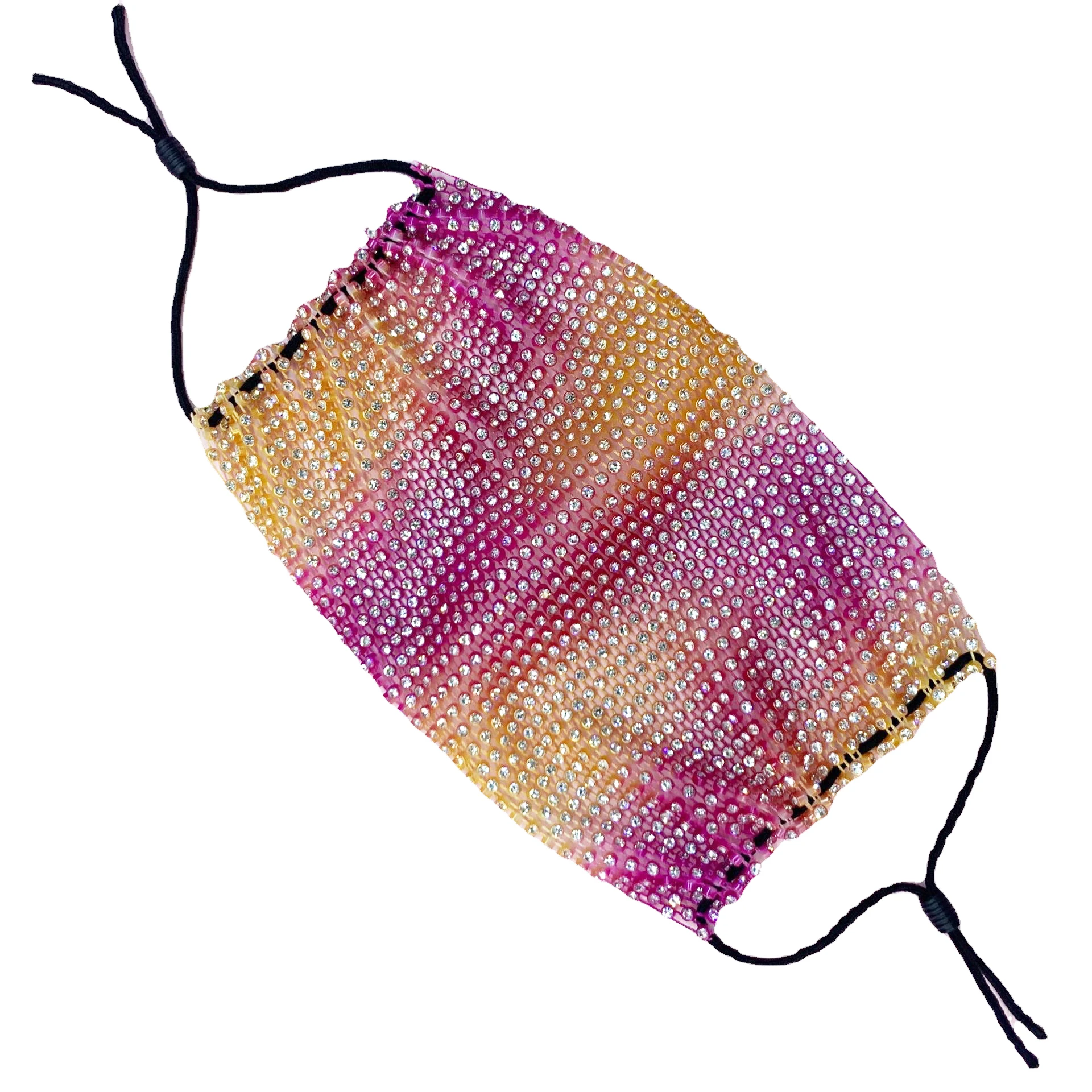 Wholesale New Design elastic Crystal rhinestone mesh Facemask Crystal Rhinestone Face Masking For Party Colorful Masking