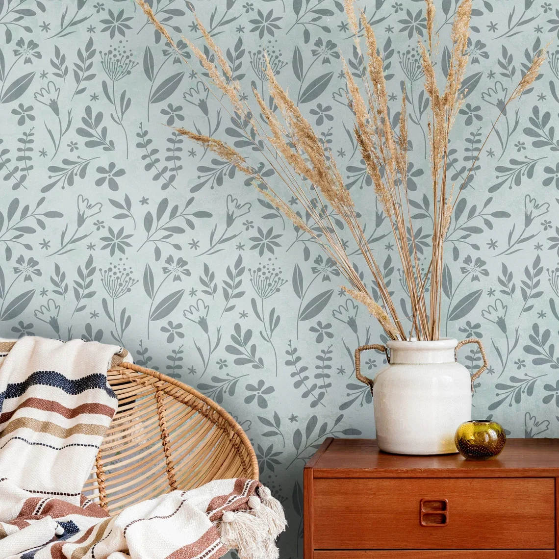 Floral Wall Stencil,Large Botanical Wall Stencil,Flower Pattern Stencil, Farmhouse Furniture Stencil