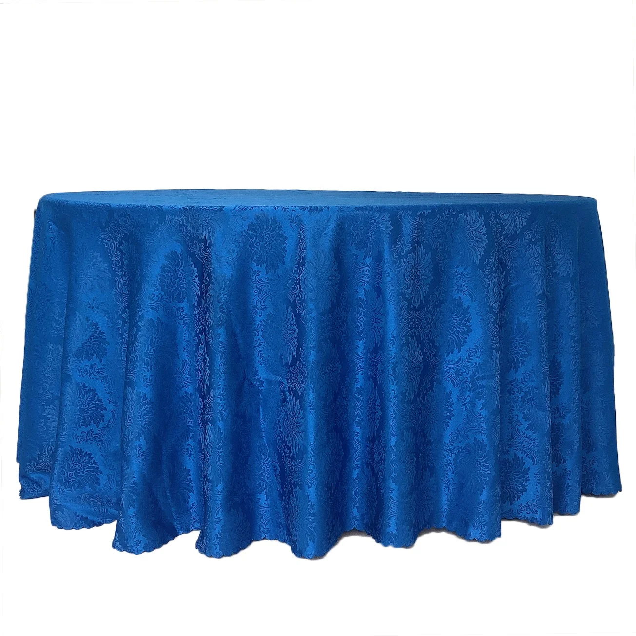 Washable Polyester Royal Blue Round Damask Wedding Table Cover