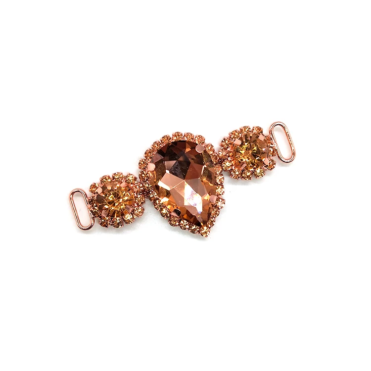 Factory Wholesale Fashion Glass Bra Buckle Rose Gold Alloy Light Peach Rhinestone Bikini Connector For Women Swimsuit Decoration