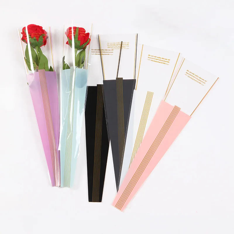 Flower Sleeves Scrub Colored Bopp Flower Sleeve Single Rose Transparent Flower Sleeve