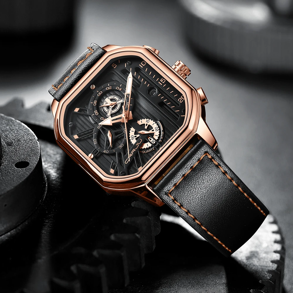 CRRJU 2022 new arrival  Design Luxury brand  Leather Wrist Band Waterproof Quartz Square Watch Relogio