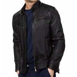 Fashion Men Winter Black Leather Bomber Biker Motorcycle Jacket