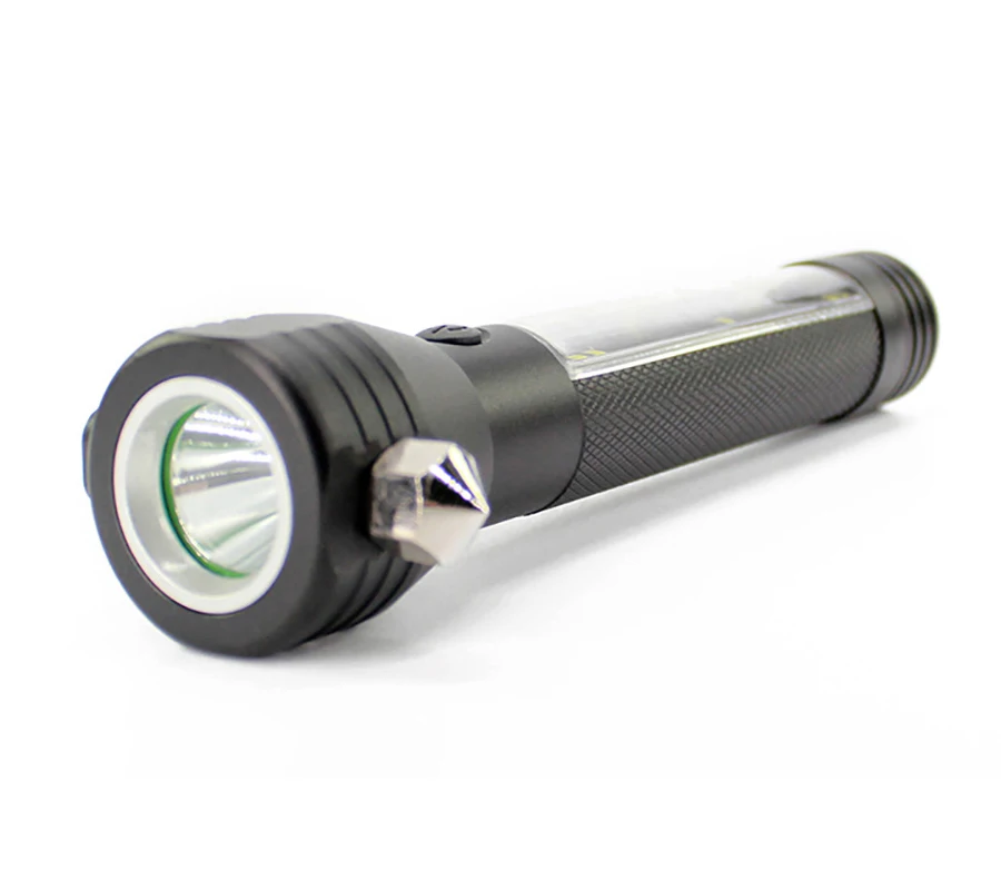 Multi-function usb rechargeable solar led flashlights waterproof led solar power flashlight with safety hammer