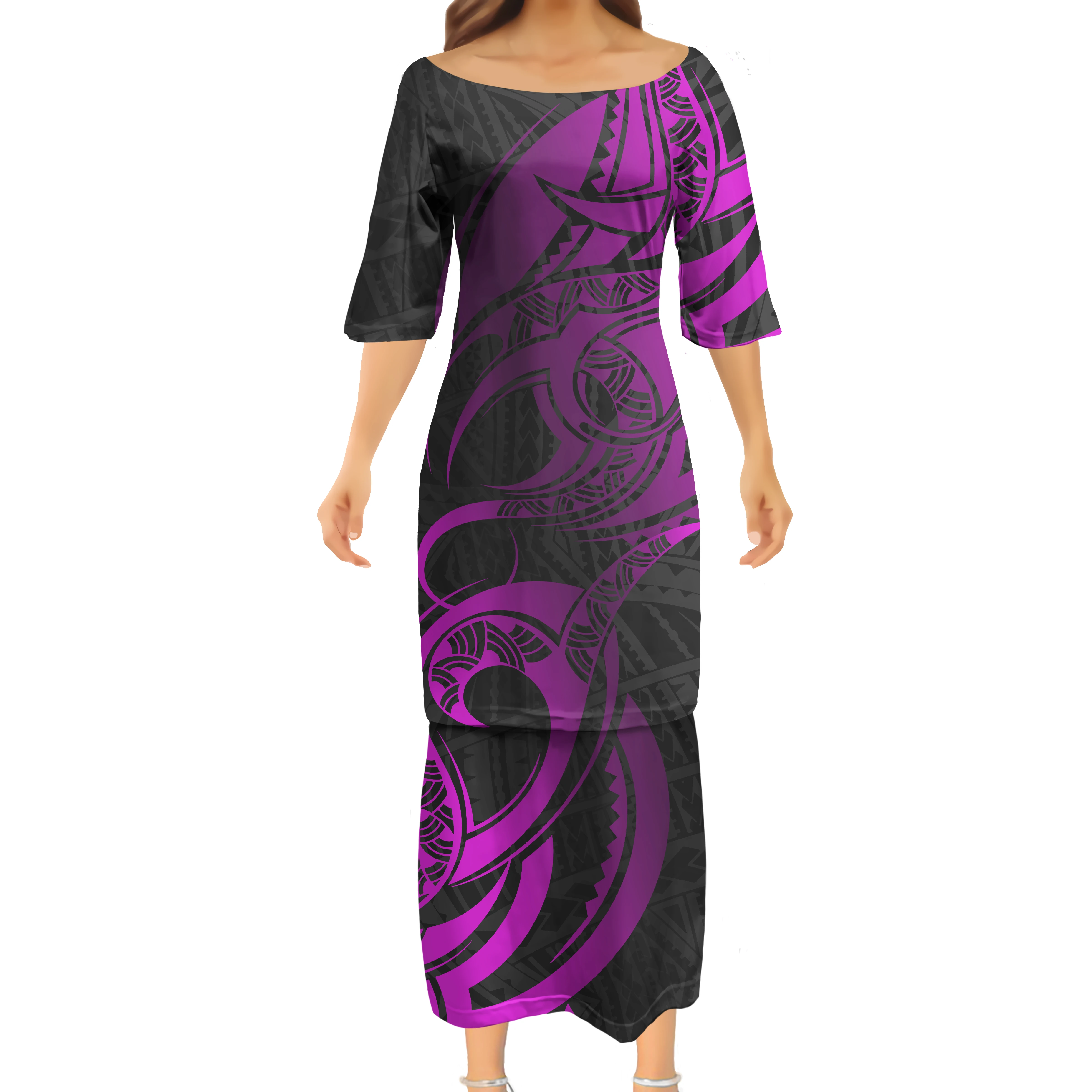 2022 Puletasi Dress Polynesian Samoa Tribal Sublimation Print Dresses Women Custom Image Poncho Dress Tattoo Maxi