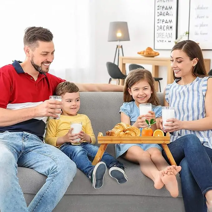 Bamboo Bed Tray Table with Folding Legs Handles for Eating Dinner Snack for Bedroom Hospital Foldable Breakfast Serving Tray