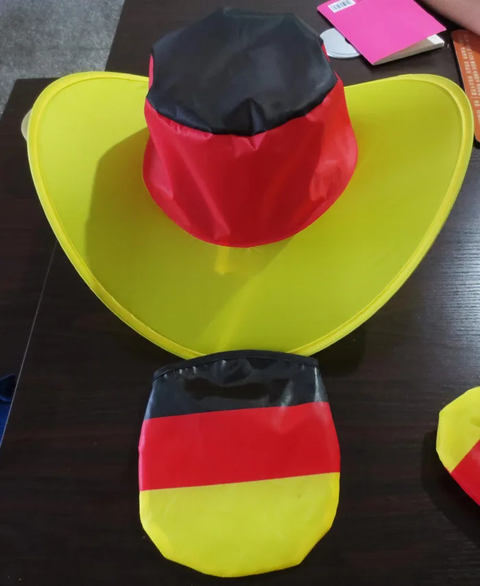 Hot Selling Fans Cowboy Hat Polyester Folding Collapsible Cowboy Hat Sunhat Germany Hat For Football Soccer Fans
