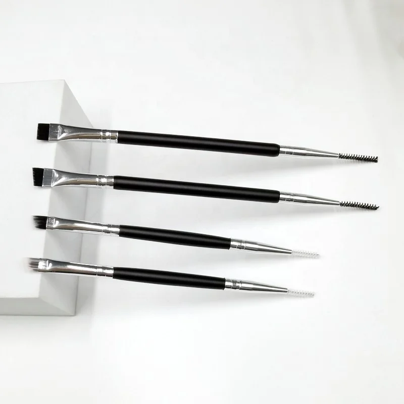 Professional Double End Ultra Thin Angled Flat Eye Brow Brush and Spoolie Brush Super Thin Hair Spoolie Duo Eyebrow Brush