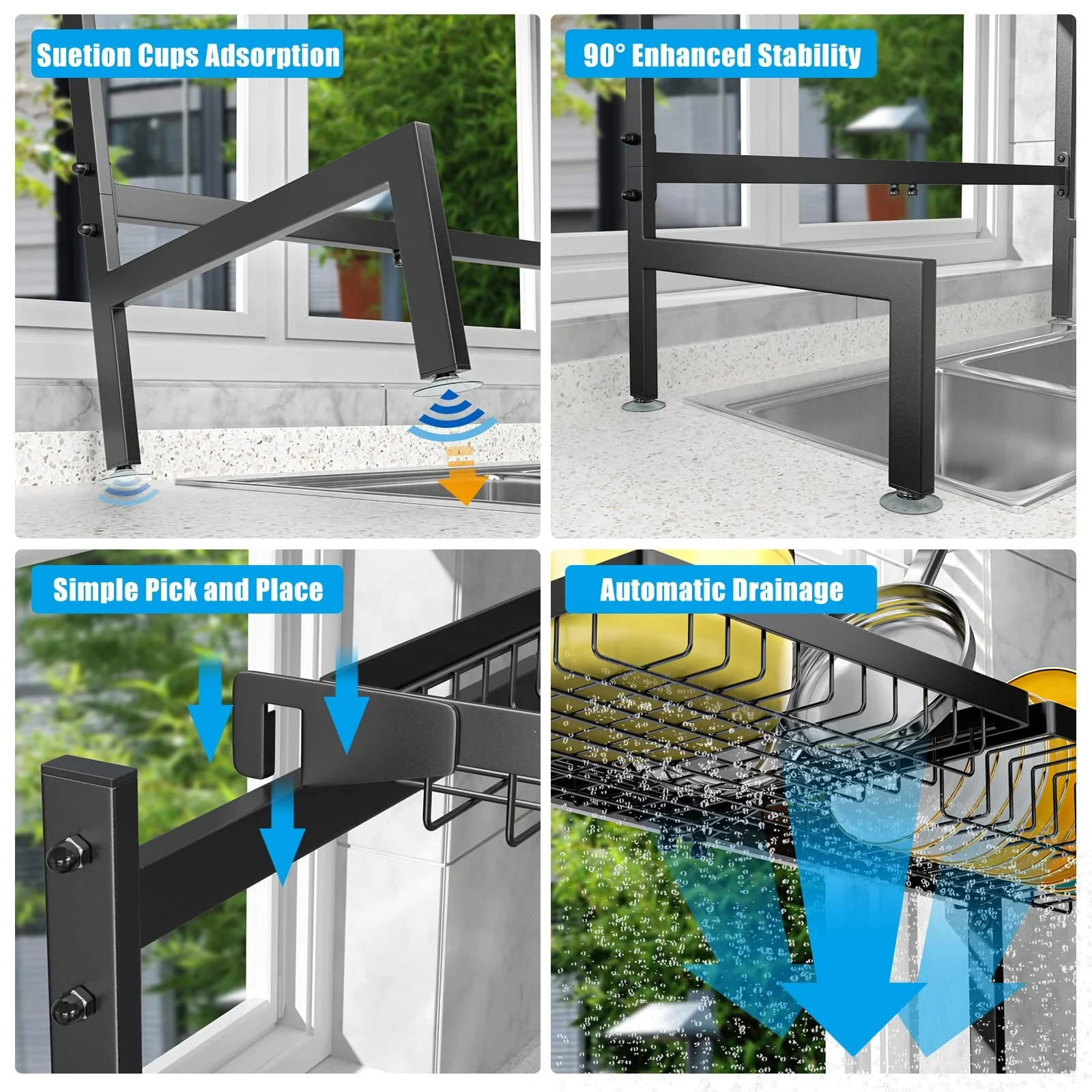 High Efficiency Large Dish Rack Over Sink Dish Drainer Drying Rack for Kitchen