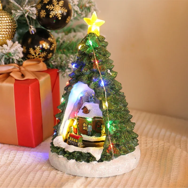 Christmas Tree Music Box Mini Christmas Tree with Led Lights Music Box wooden Jingle Bells Other Christmas Decorations